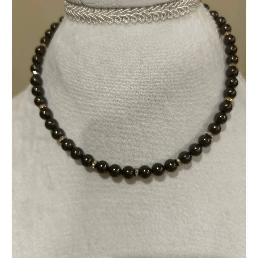 Smokey Quartz beaded necklace crystal spacers magnetic clasp